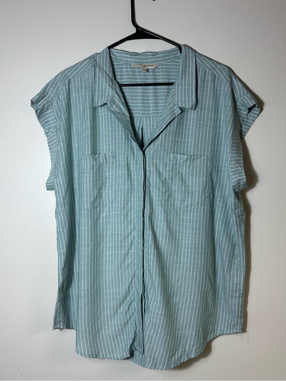 Jachs Girlfriend Stripes Print Sleeveless Tunic Top Fit Women's L Coastal Green